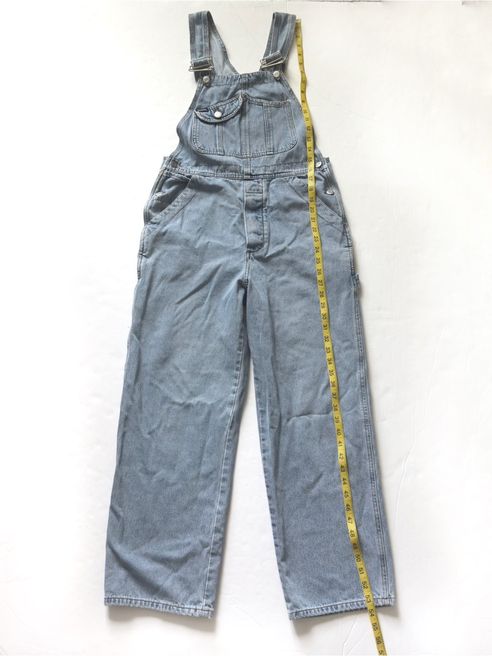 Vintage 90s Guess Denim Bib Overall Large Blue Slouchy Straight Leg Buckle Strap - Picture 10 of 16